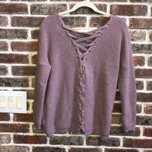 Flirty mauve sweater with lace up back